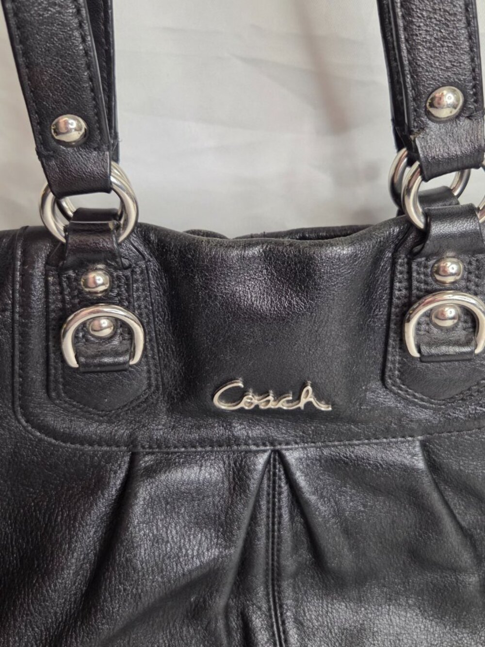 AUTHENTIC COACH ASHLEY LEATHER LARGE SATCHEL CARRYALL BAG PURSE F15513 BLACK - Picture 2 of 16